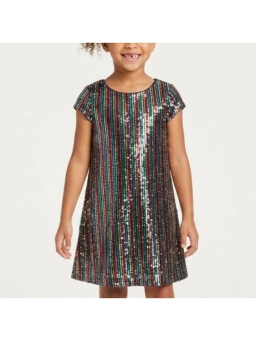 Art Class Girls Size M (7/8) Multicolor Sequin Striped Short Sleeve Shift Dress